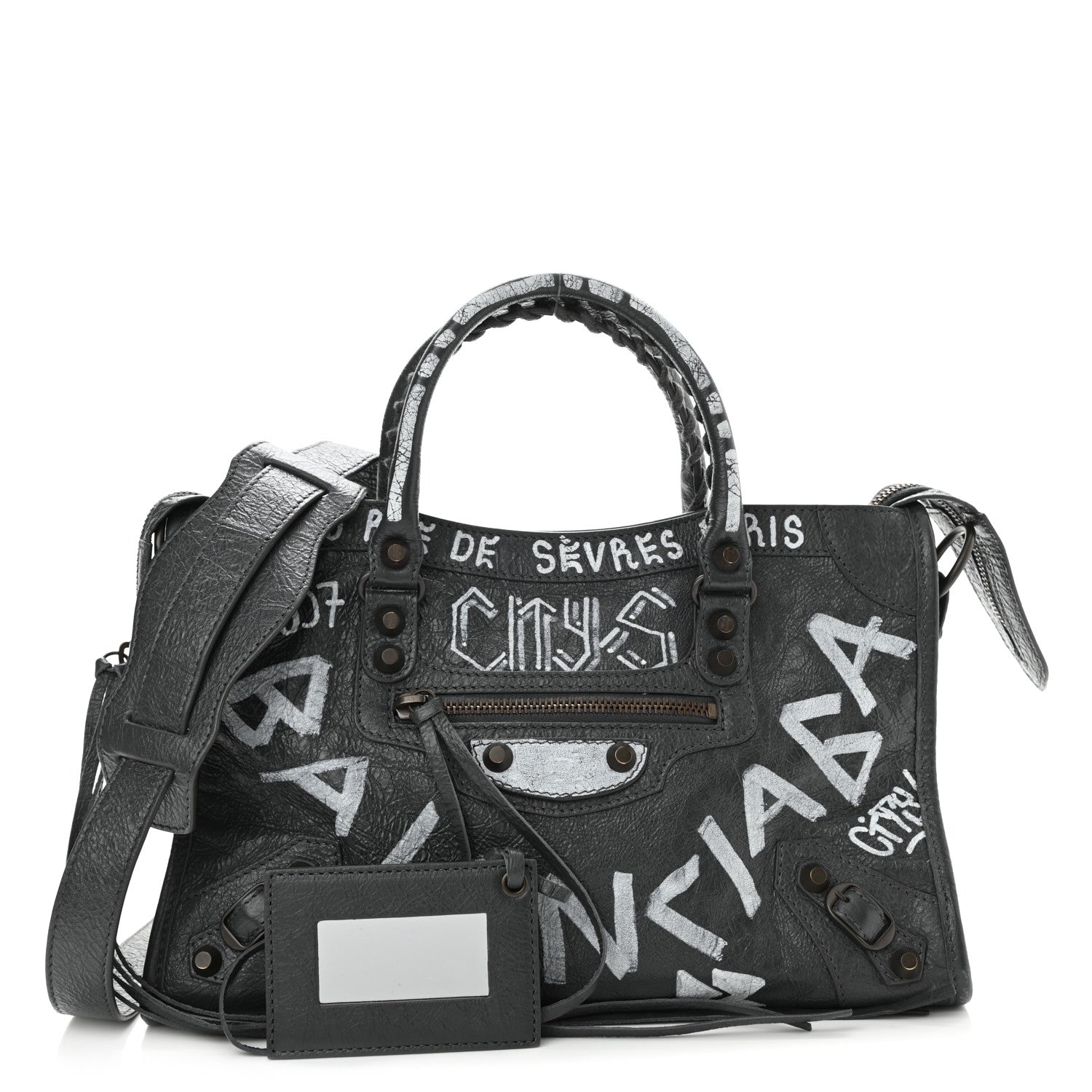 Balenciaga Agneau Arena Graffiti All Over Classic Hardware S City Gris Fossile White 1 of 8