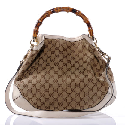 Gucci Monogram Bamboo Peggy Top Handle Bag White 1 of 7