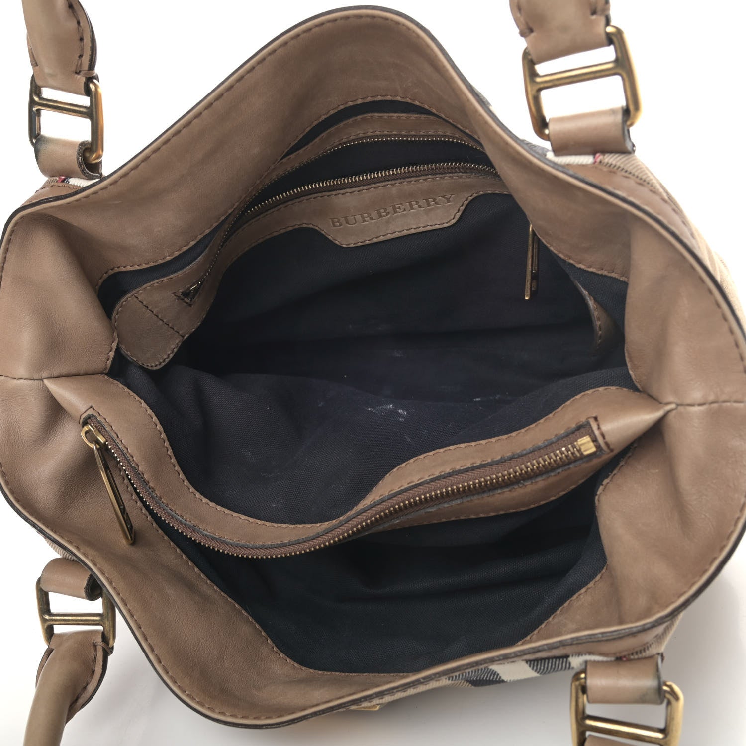Burberry Calfskin House Check Medium Brecon Tote Dark Stone 4 of 9