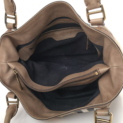 Burberry Calfskin House Check Medium Brecon Tote Dark Stone 4 of 9