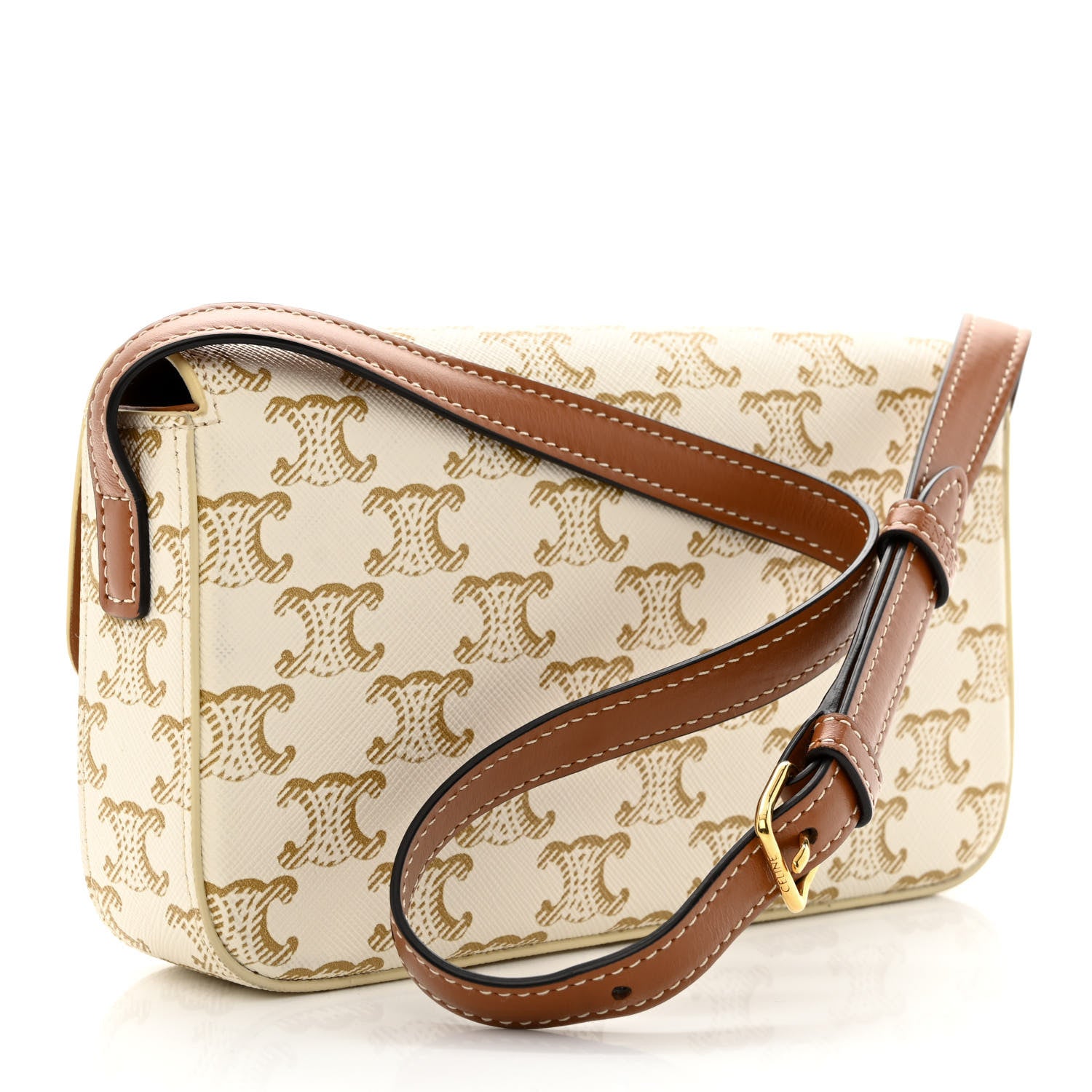 Celine Canvas Calfskin Triomphe Shoulder Bag White 3 of 12