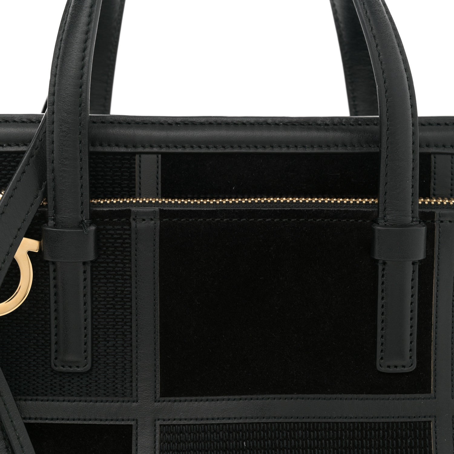 Salvatore Ferragamo Calfskin Suede Patchwork Double Handle Small Amy Tote Black 8 of 11