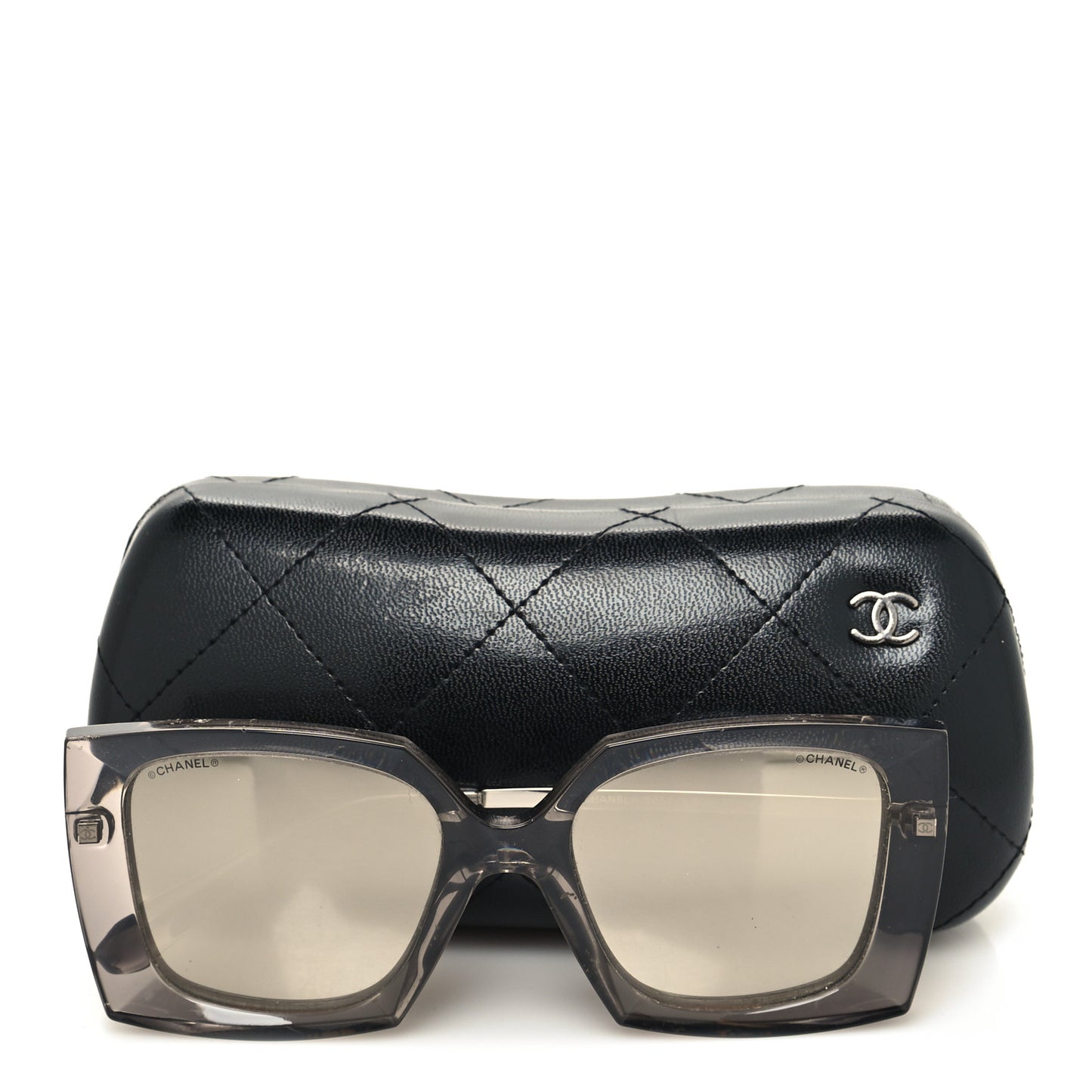 18K White Gold Mirror Square Sunglasses 6051 Gray