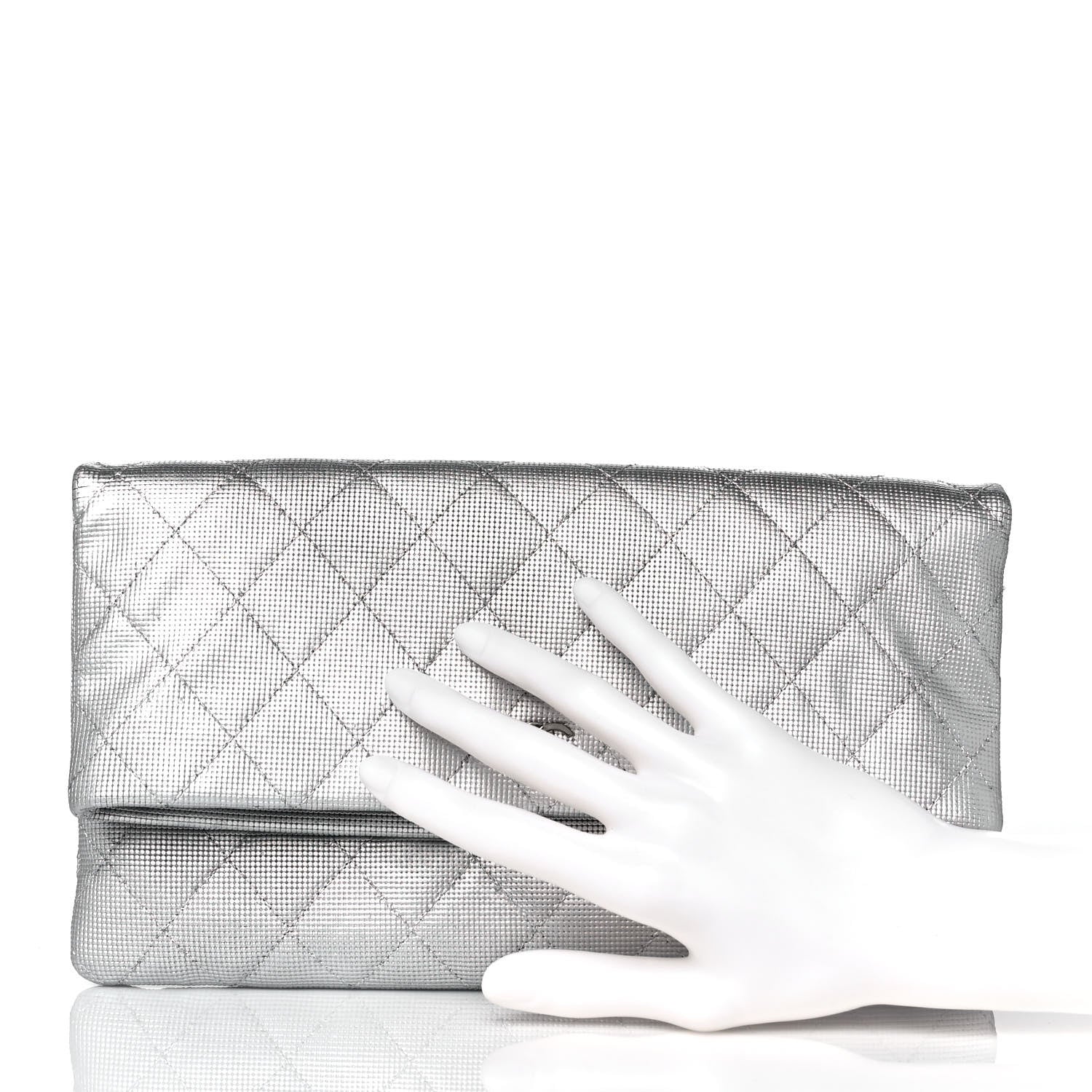 Chanel Metallic Calfskin Quilted Pixel Effect CC Beauty Clutch Silver 2 of 10