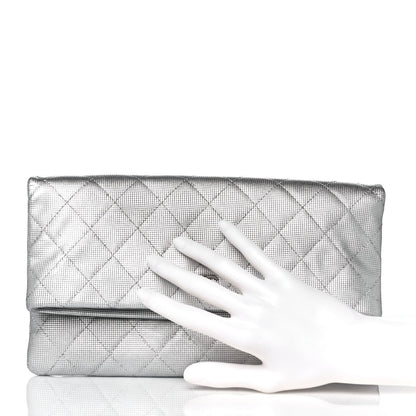 Chanel Metallic Calfskin Quilted Pixel Effect CC Beauty Clutch Silver 2 of 10