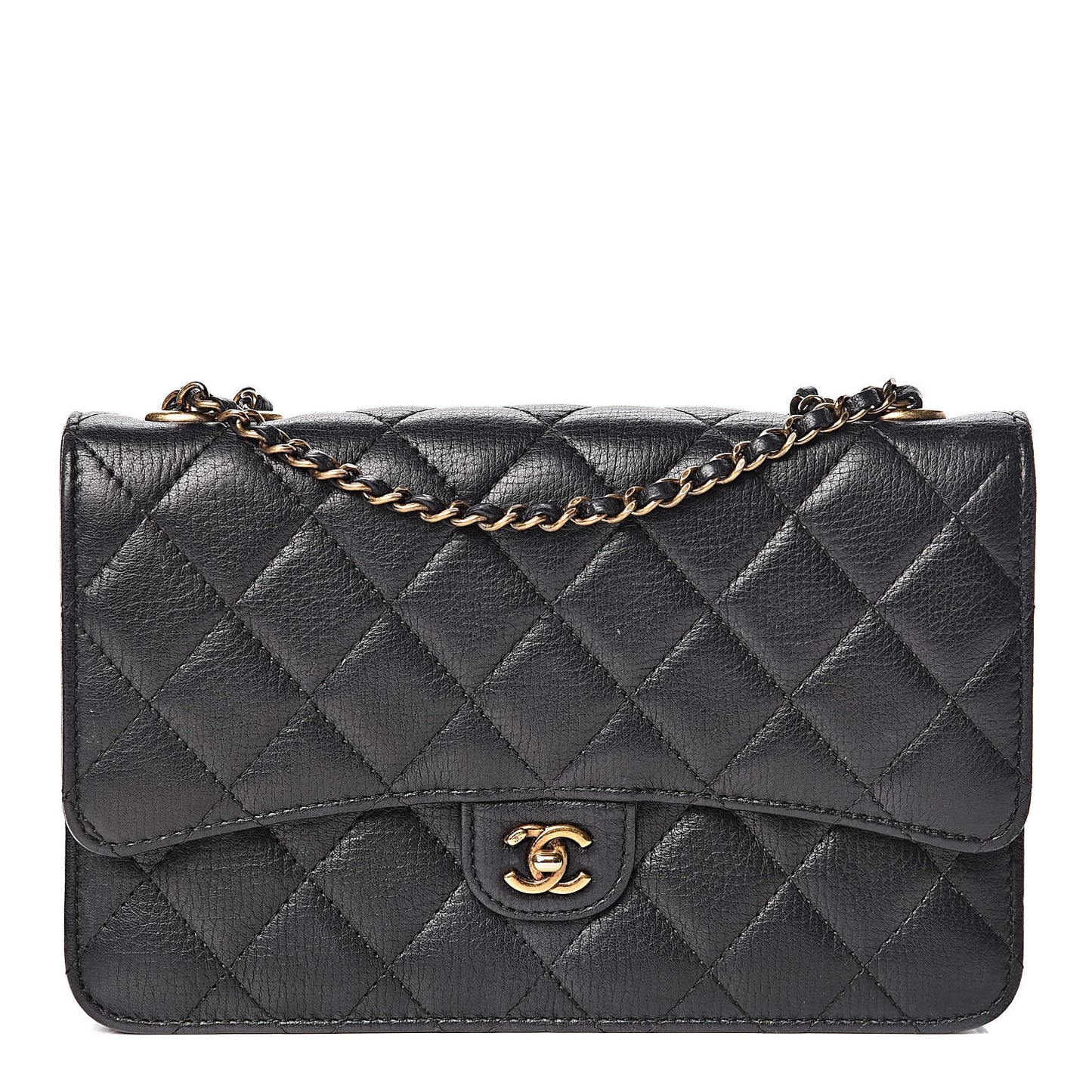 Calfskin Quilted CC Eyelet Wallet On Chain WOC Black