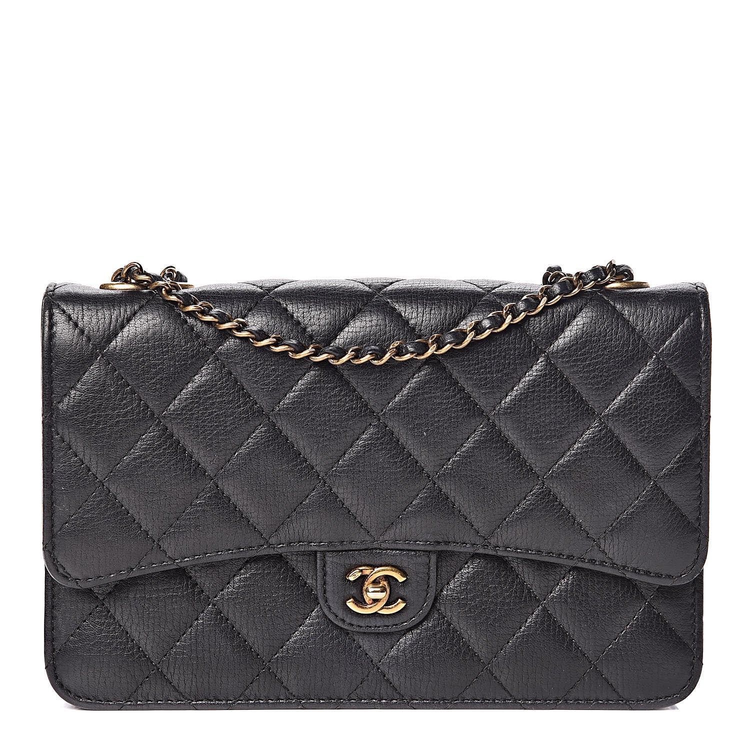 Chanel Calfskin Quilted CC Eyelet Wallet On Chain WOC Black 1 of 17