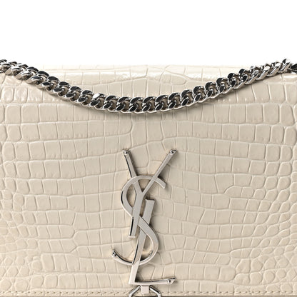 Saint Laurent Calfskin Crocodile Embossed Small Classic Monogram Kate Tassel Satchel Blanc Vintage 8 of 10