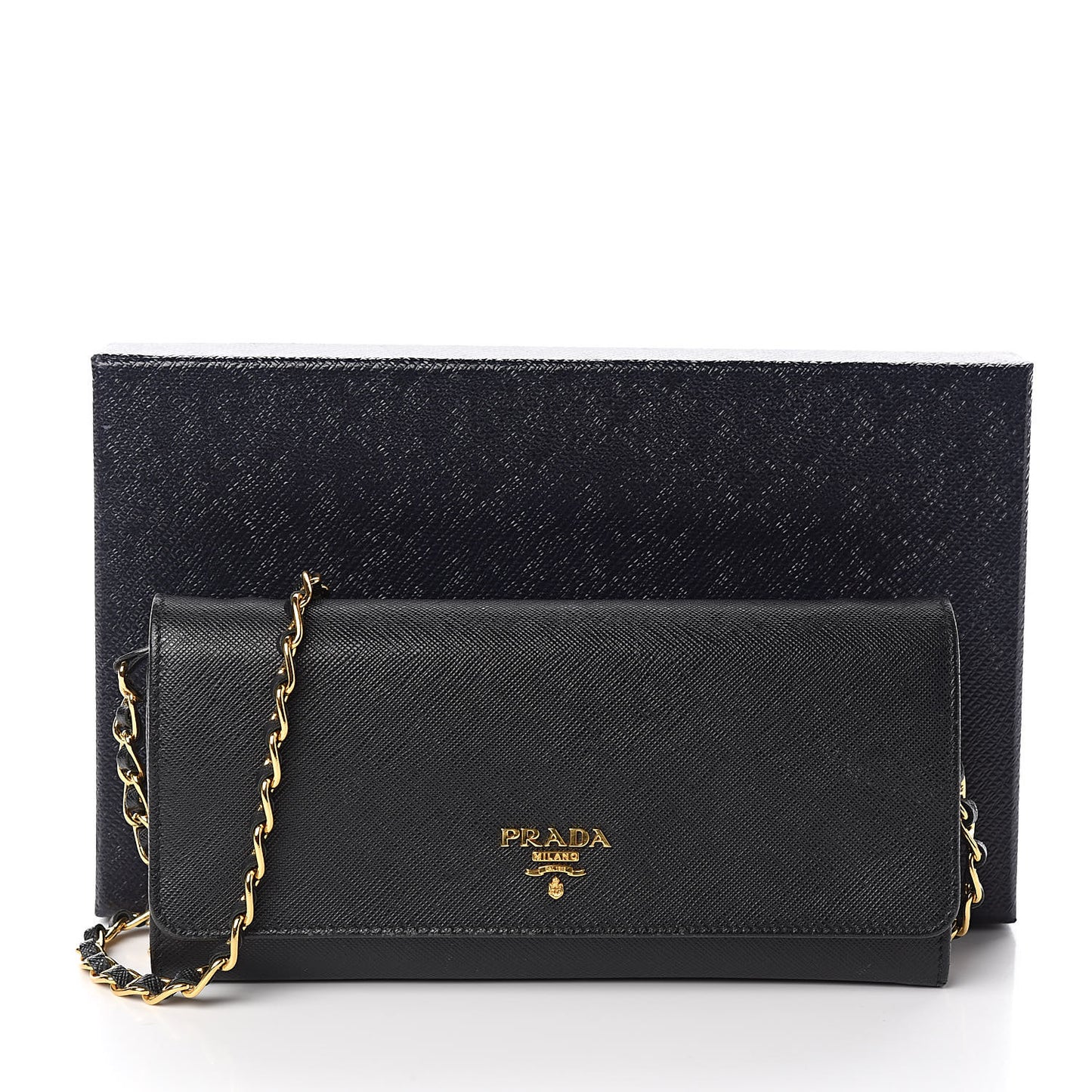 Saffiano Metal Oro Chain Wallet Black