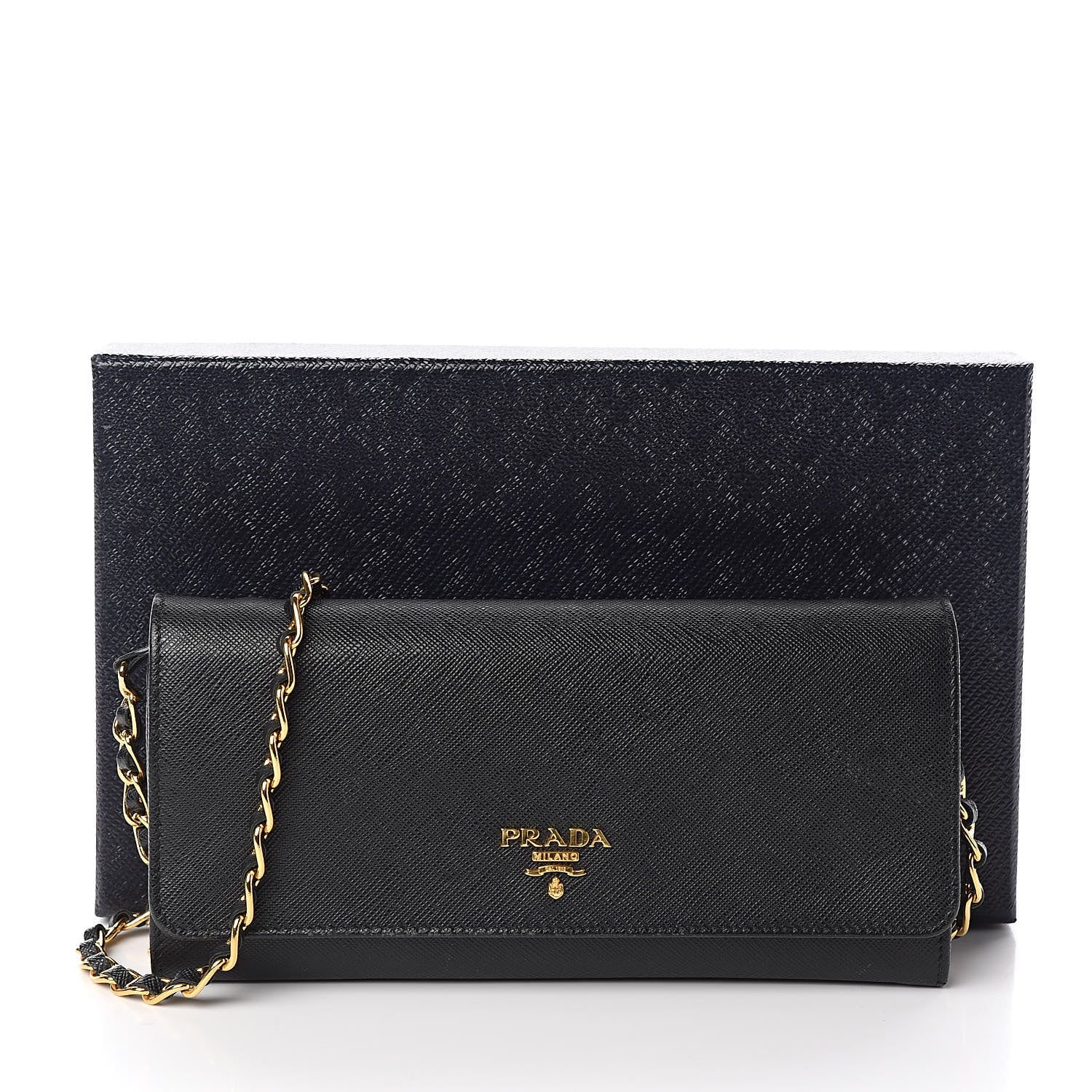 Prada Saffiano Metal Oro Chain Wallet Black 12 of 12