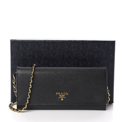 Prada Saffiano Metal Oro Chain Wallet Black 12 of 12