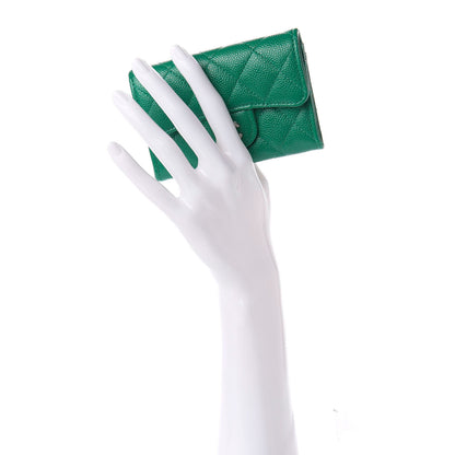 Chanel Caviar Quilted Flap Card Holder Wallet Green 2 of 10