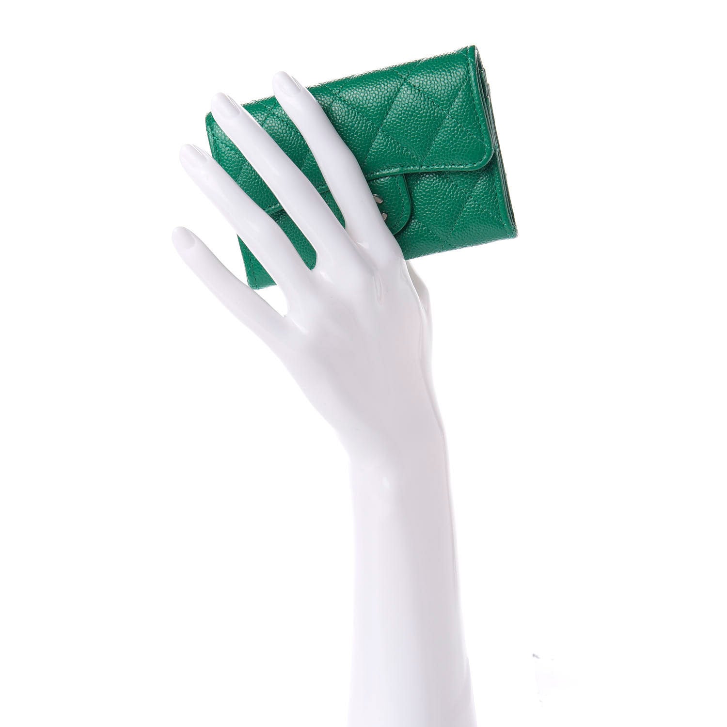 Chanel Caviar Quilted Flap Card Holder Wallet Green 2 of 15