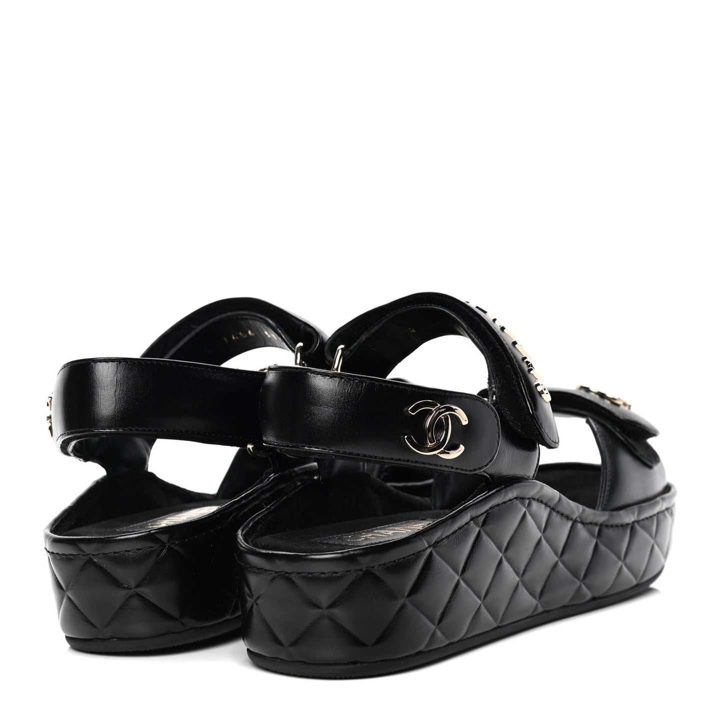 Shiny Calfskin Logo Platform Sandals 37 Black