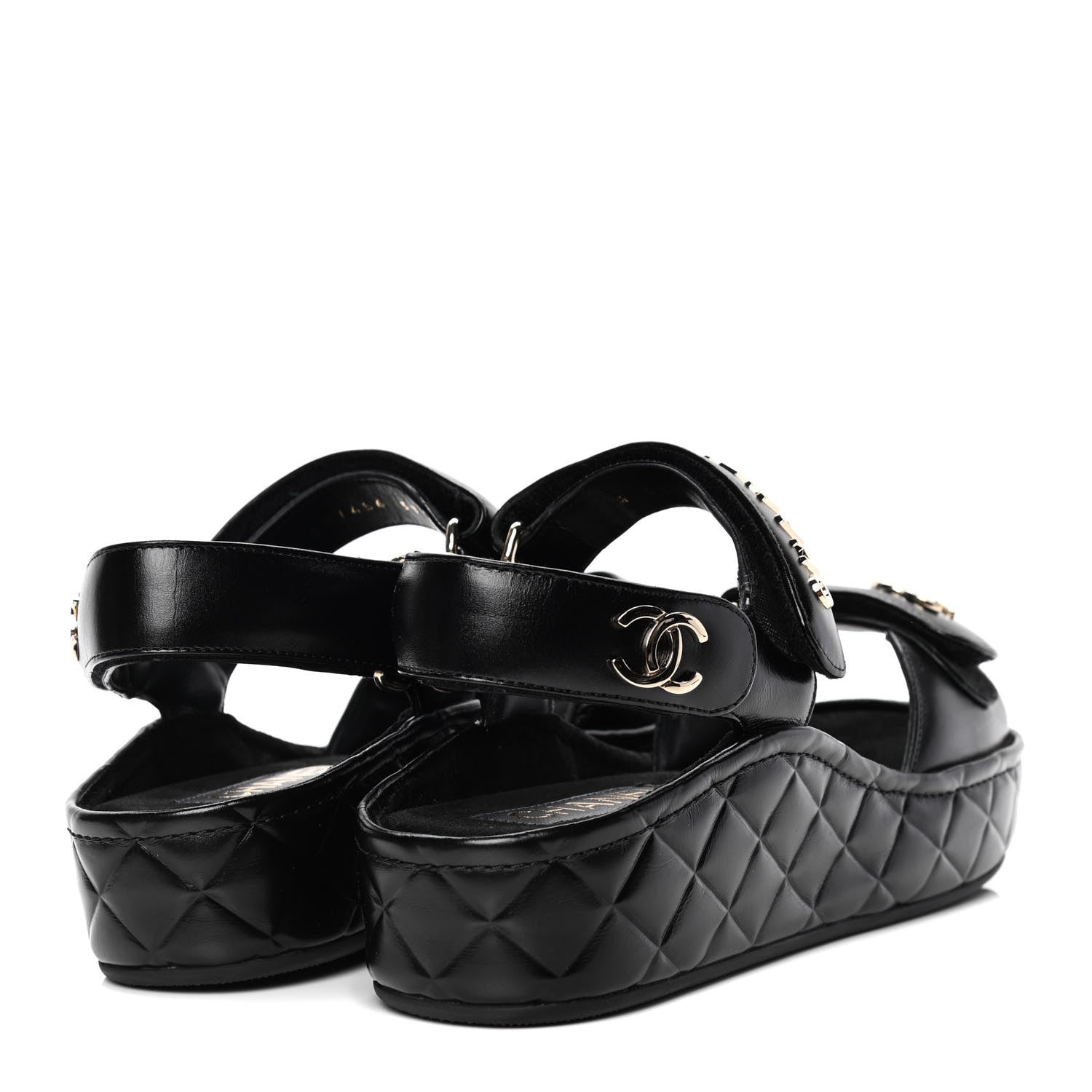 Chanel Shiny Calfskin Logo Platform Sandals 37 Black 3 of 4