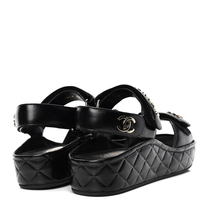 Chanel Shiny Calfskin Logo Platform Sandals 37 Black 3 of 4
