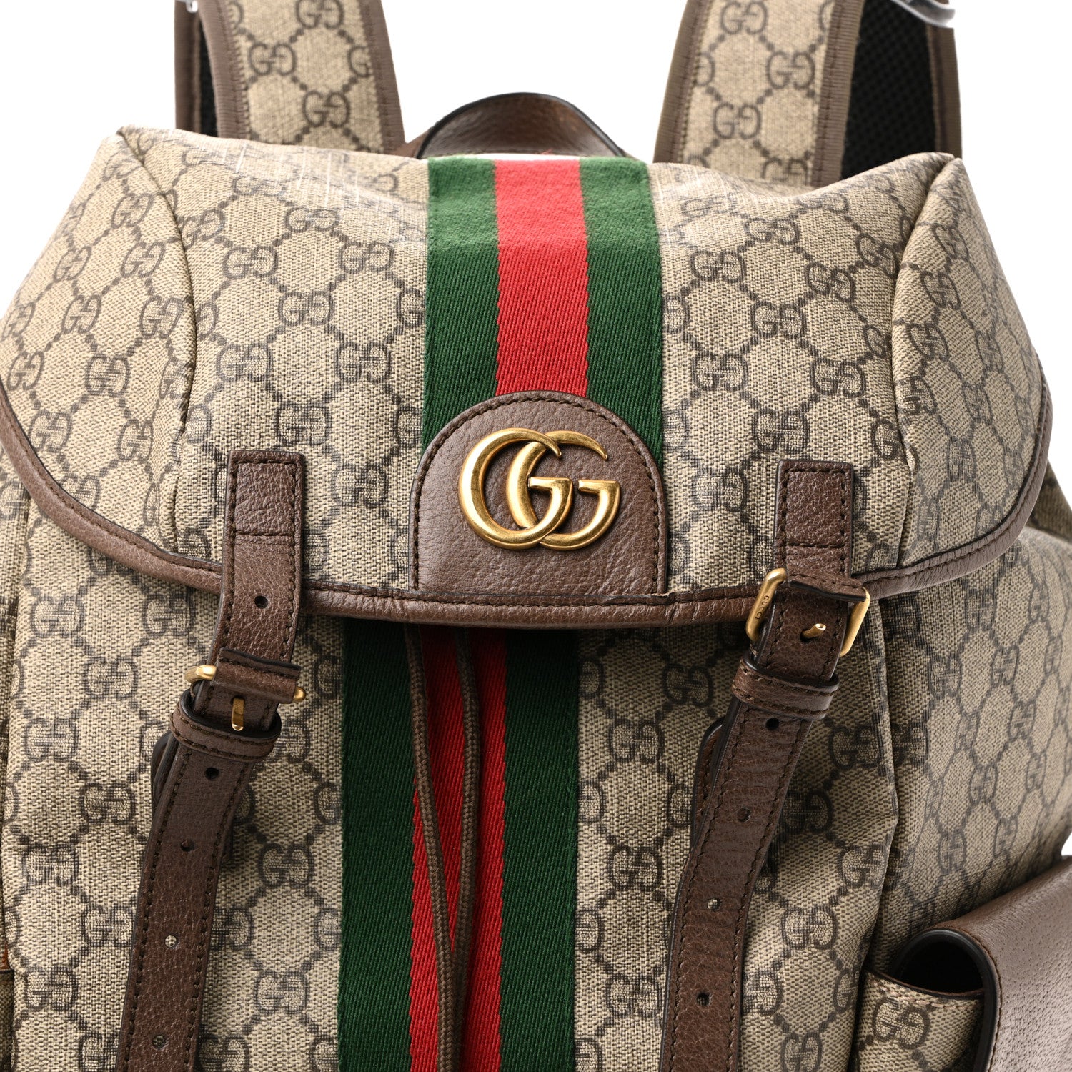 Gucci GG Supreme Monogram Medium Ophidia Double Buckle Backpack