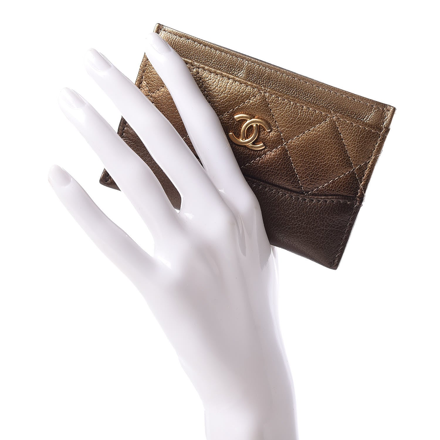 Chanel Metallic Goatskin Quilted Gabrielle Card Holder Bronze 2 of 9