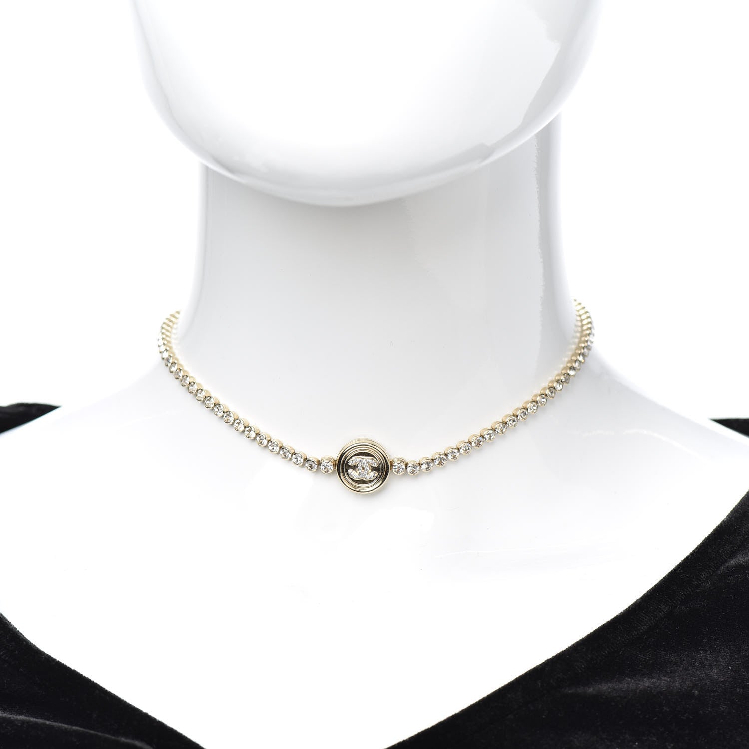 Chanel Crystal CC Chain Short Necklace Gold 2 of 4