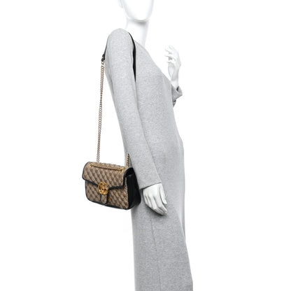 Gucci Monogram Matelasse Diagonal Small GG Marmont Shoulder Bag Beige Black 2 of 10