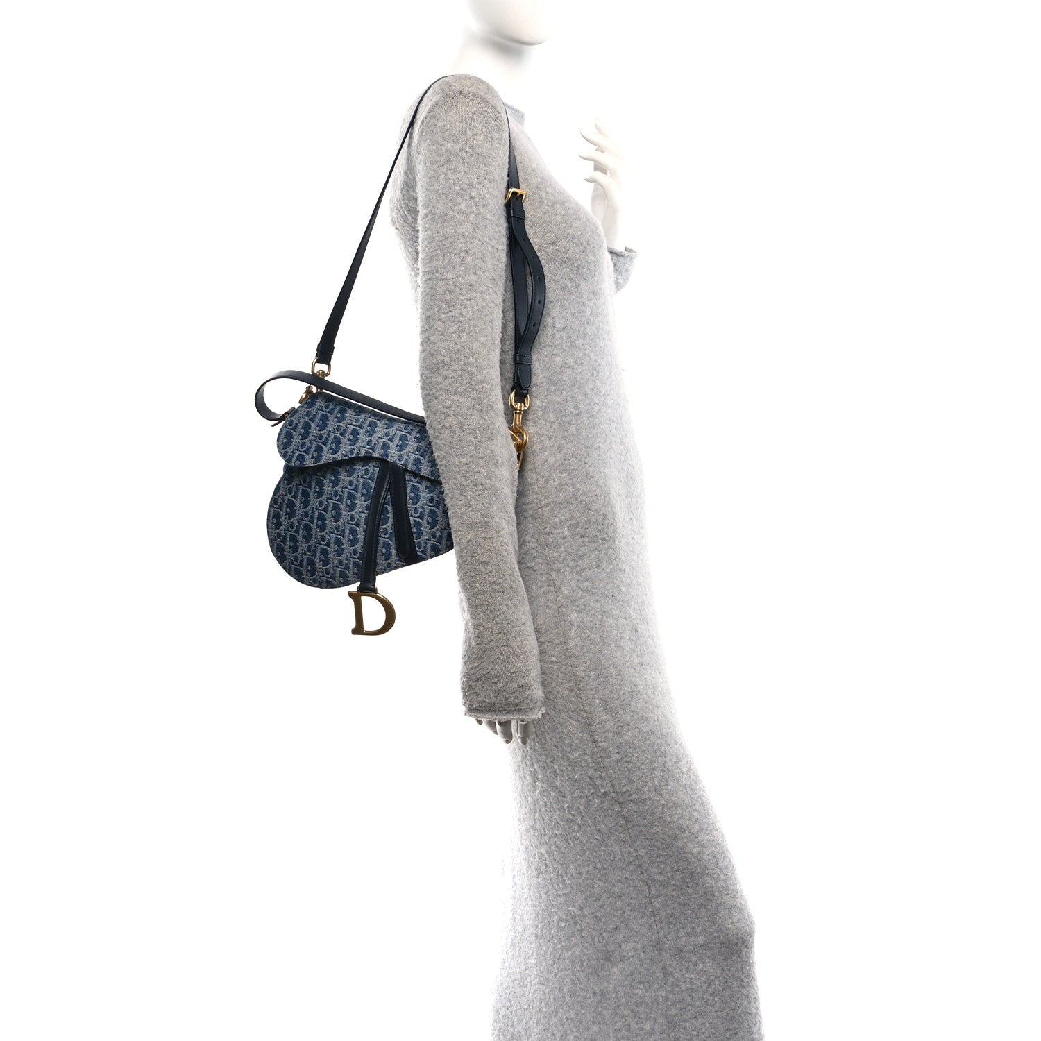 Christian Dior Denim Oblique Jacquard Saddle Bag With Strap Blue 2 of 11