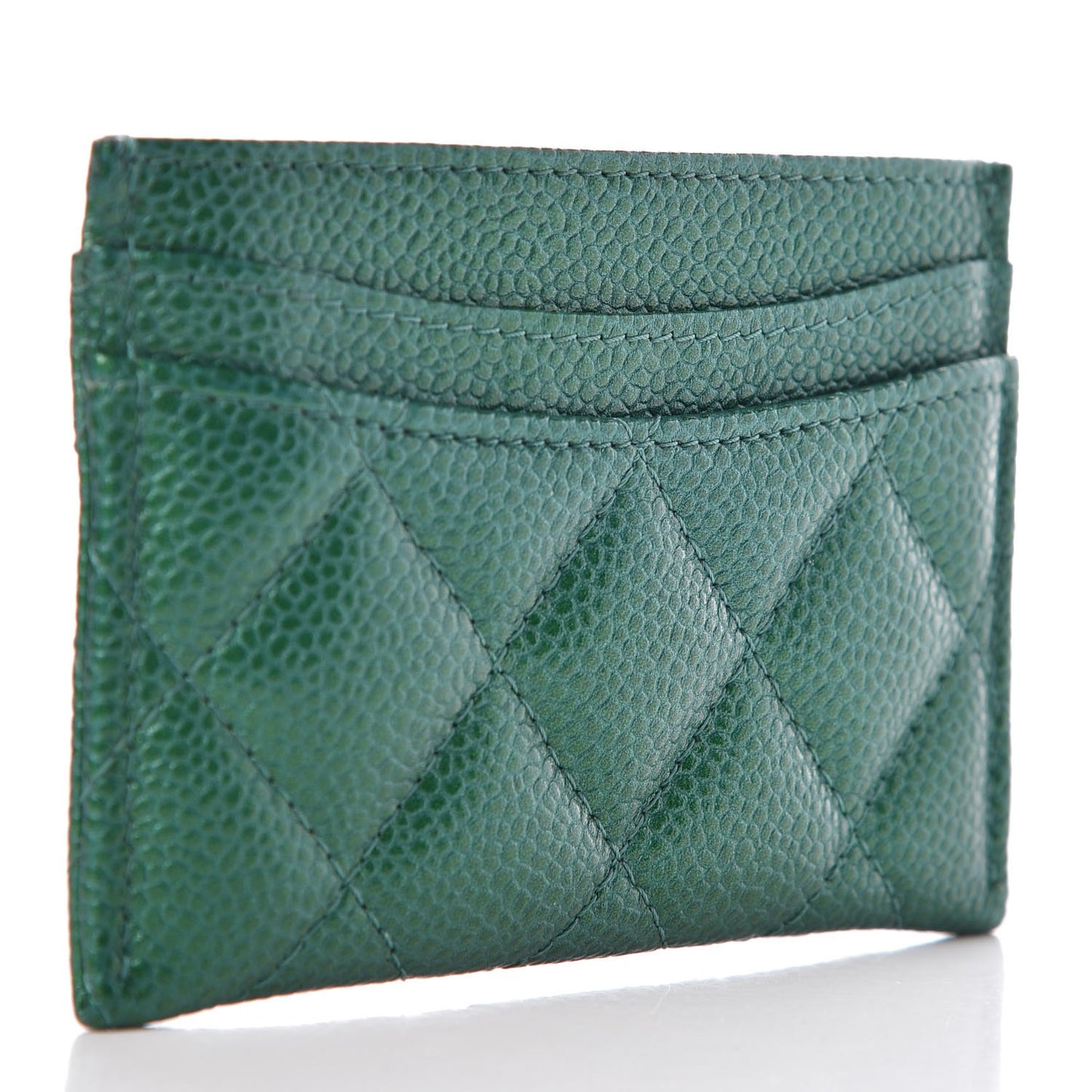 Metallic Caviar Quilted Card Holder Green