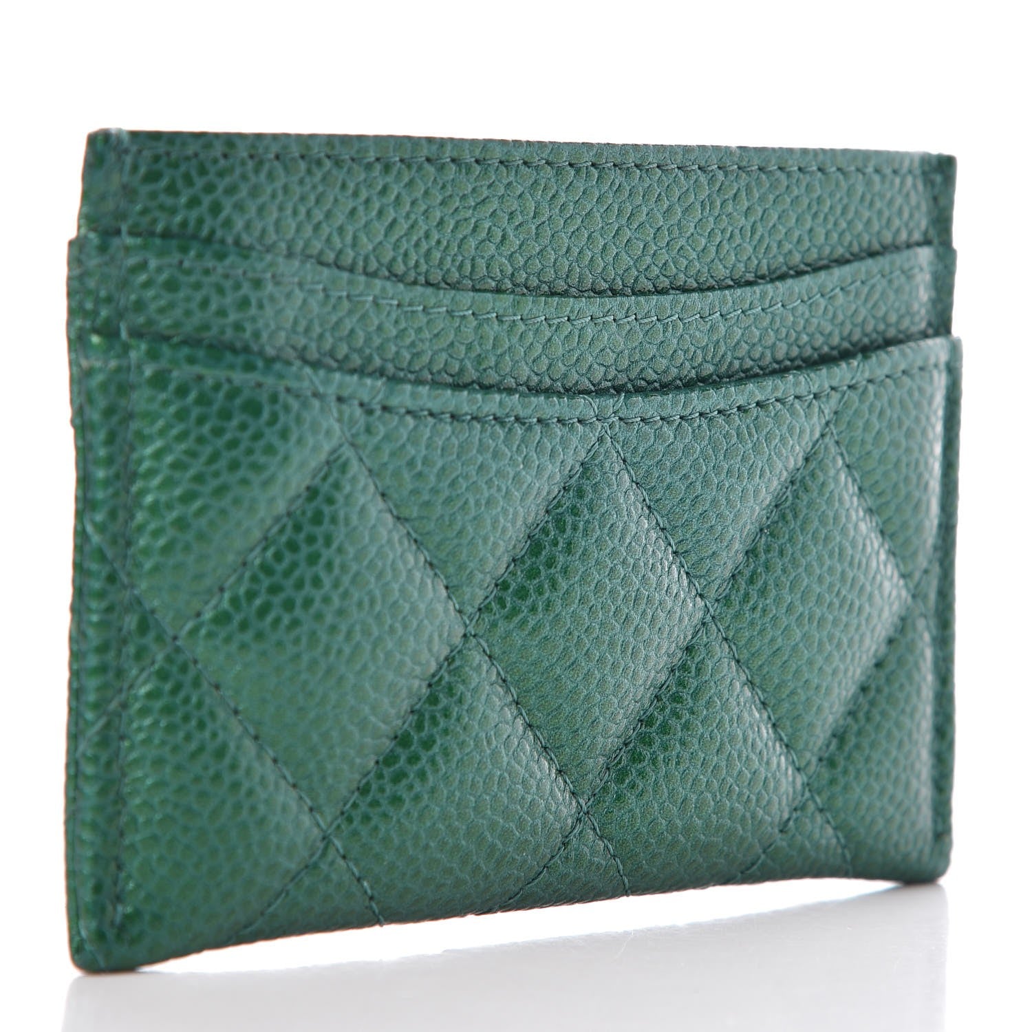 Chanel Metallic Caviar Quilted Card Holder Green 3 of 9