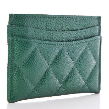 Chanel Metallic Caviar Quilted Card Holder Green 3 of 9