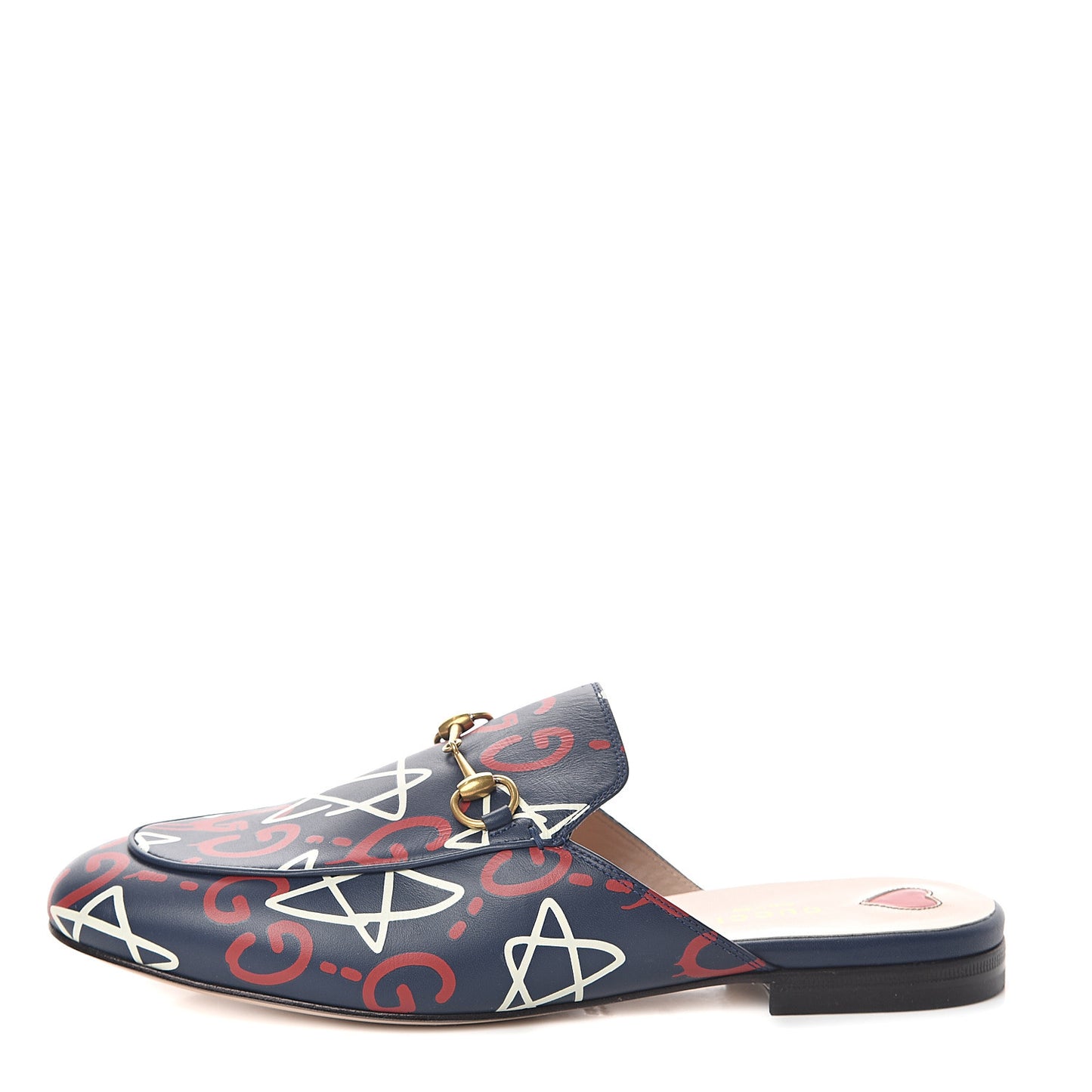 Calfskin GucciGhost Print Womens Princetown Slippers 40 Blue Agata Hibiscus Red