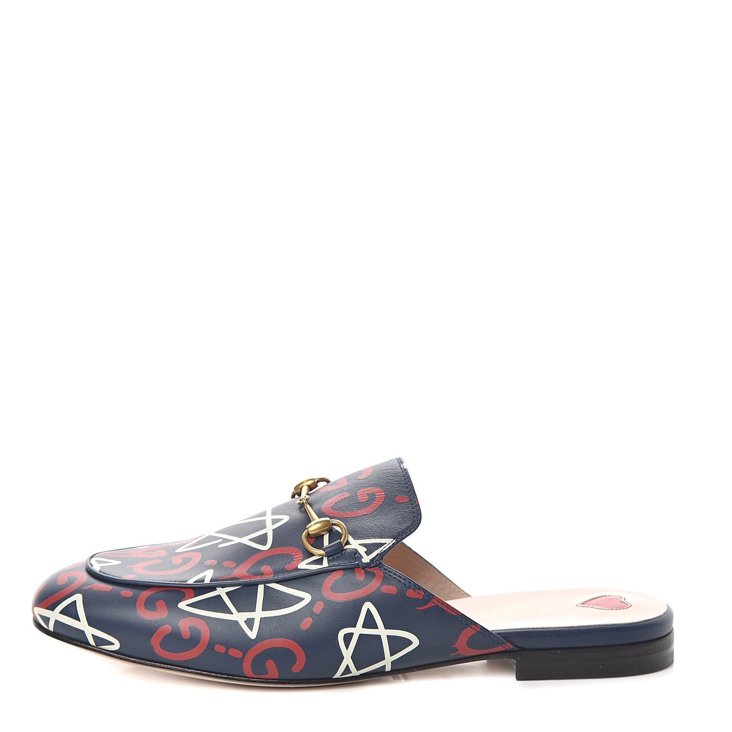 Gucci Calfskin GucciGhost Print Womens Princetown Slippers 40 Blue Agata Hibiscus Red 1 of 7
