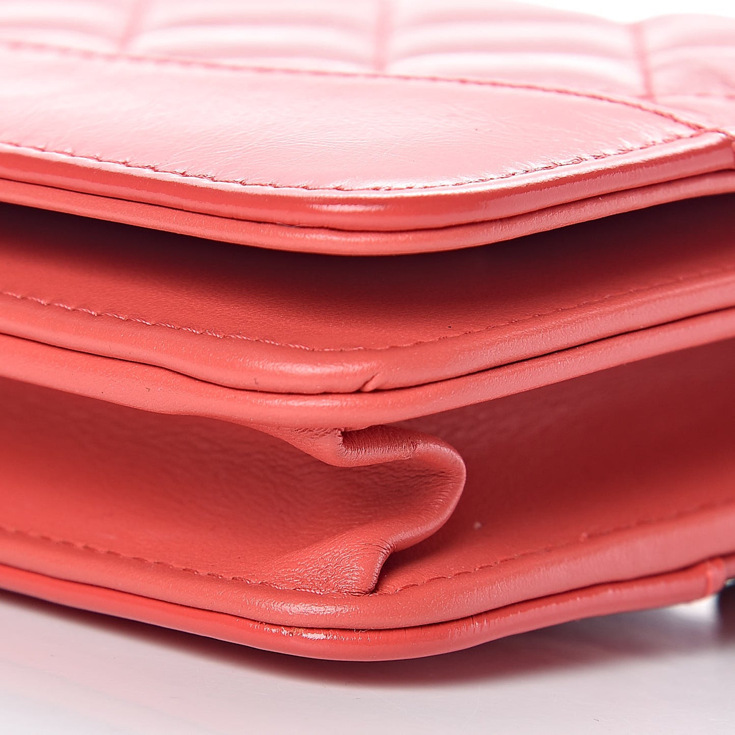 Patent Goatskin Quilted Gabrielle Wallet On Chain WOC Orange