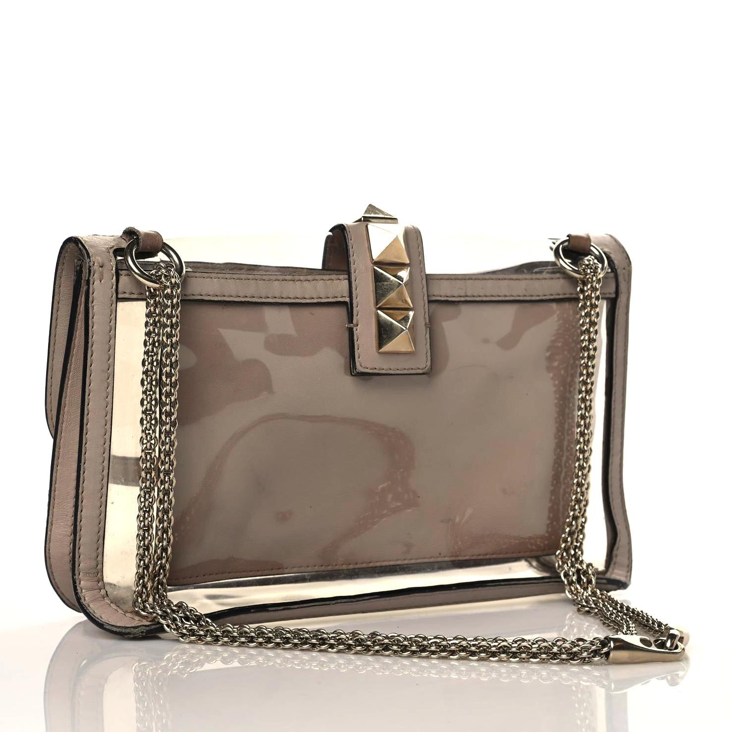 Valentino Garavani PVC Nappa Naked Medium Glam Lock Rockstud Flap Poudre 2 of 18