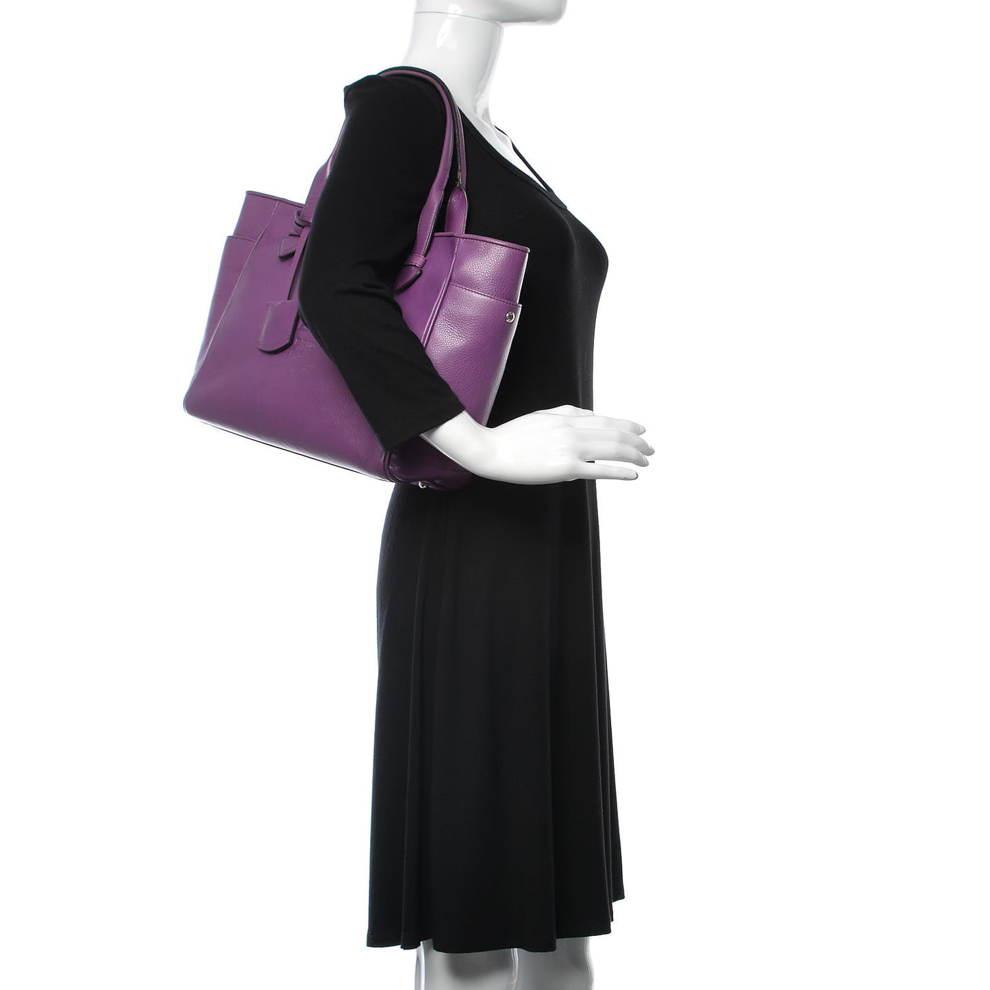 Calfskin Embossed Logo Shopper Tote Purple