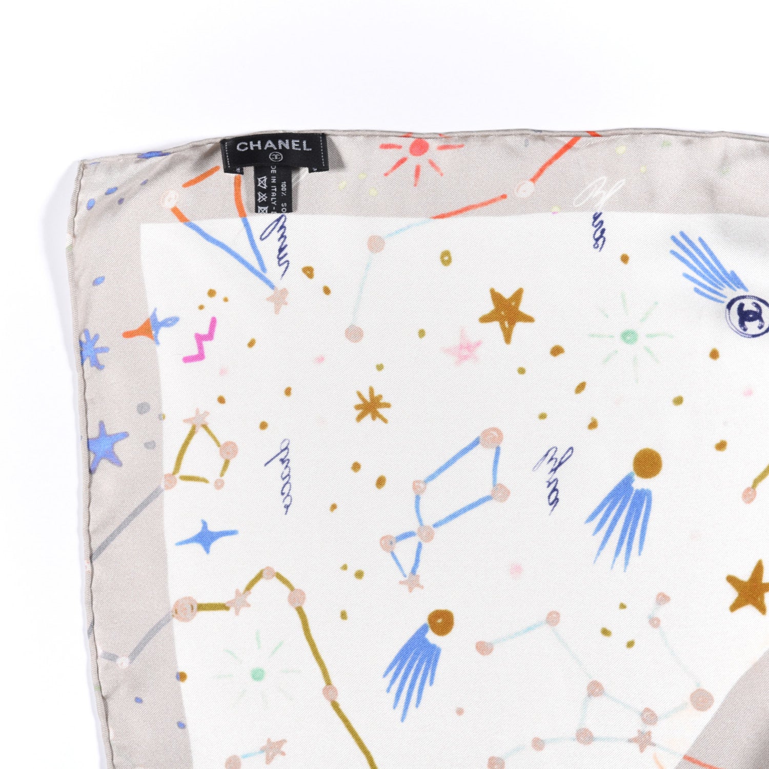 Chanel Silk Constellations CC Square Scarf Beige Multicolor 5 of 5
