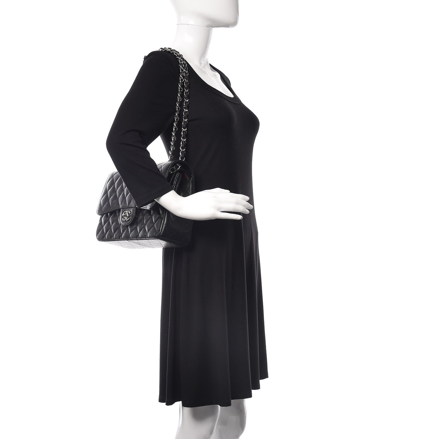 Caviar Quilted Jumbo Double Flap Black
