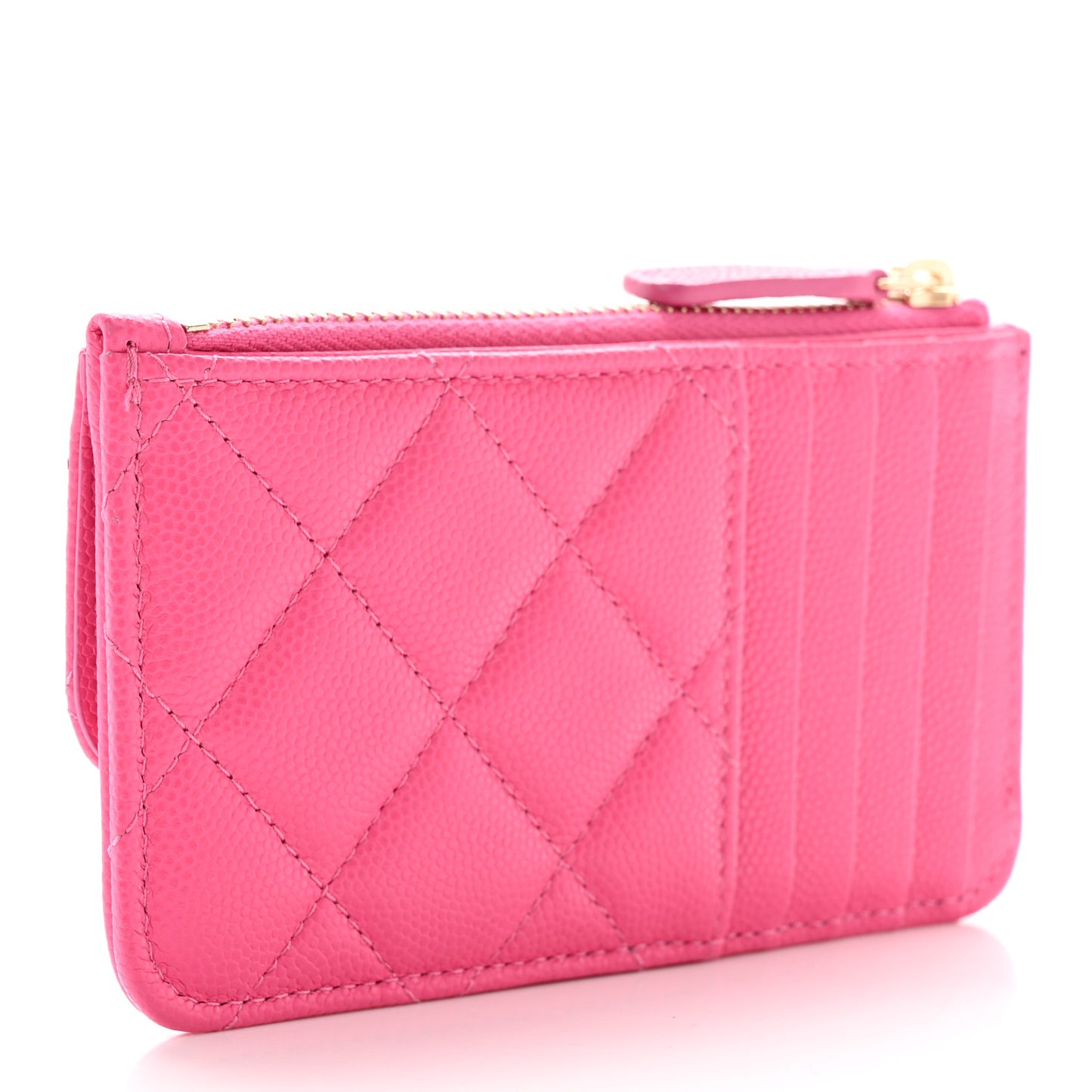 Caviar Quilted Flap Zip Card Holder Dark Pink