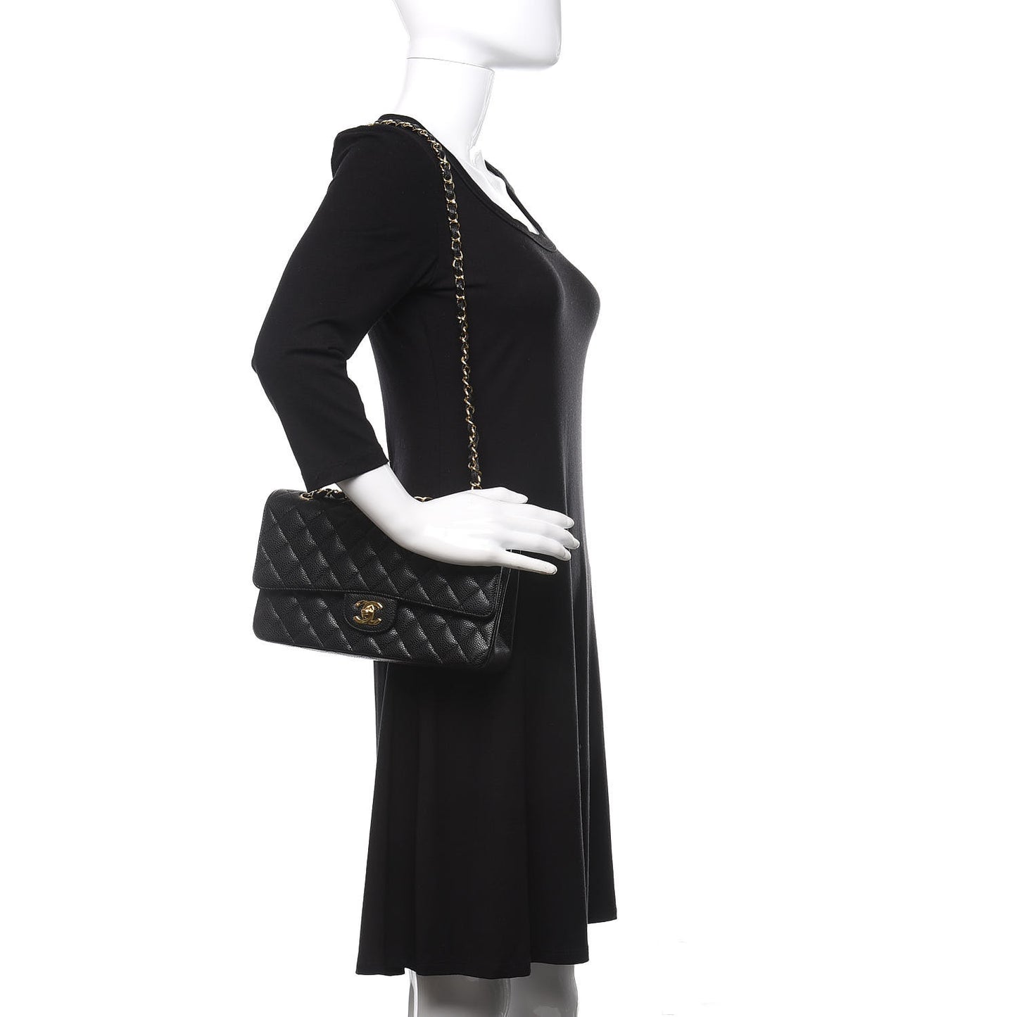 Caviar Quilted Medium Double Flap Black
