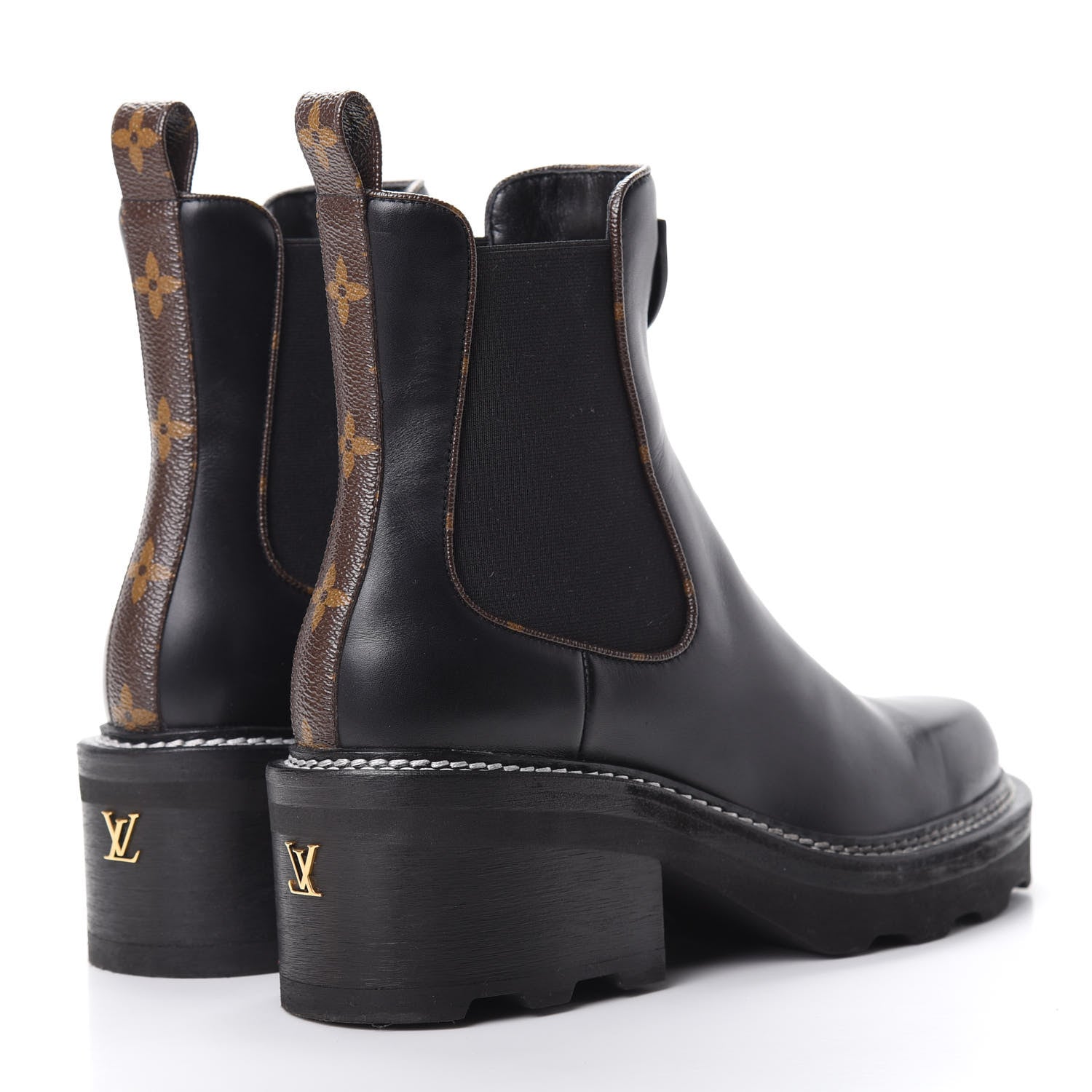 Louis Vuitton Calfskin Monogram Beaubourg Ankle Boots 38.5 Black 4 of 9