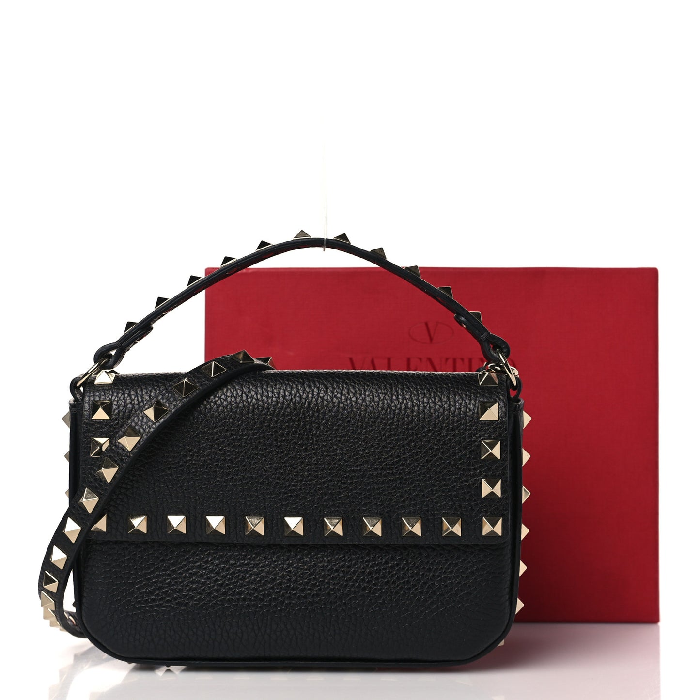 Grainy Calfskin Rockstud Crossbody Pouch Black