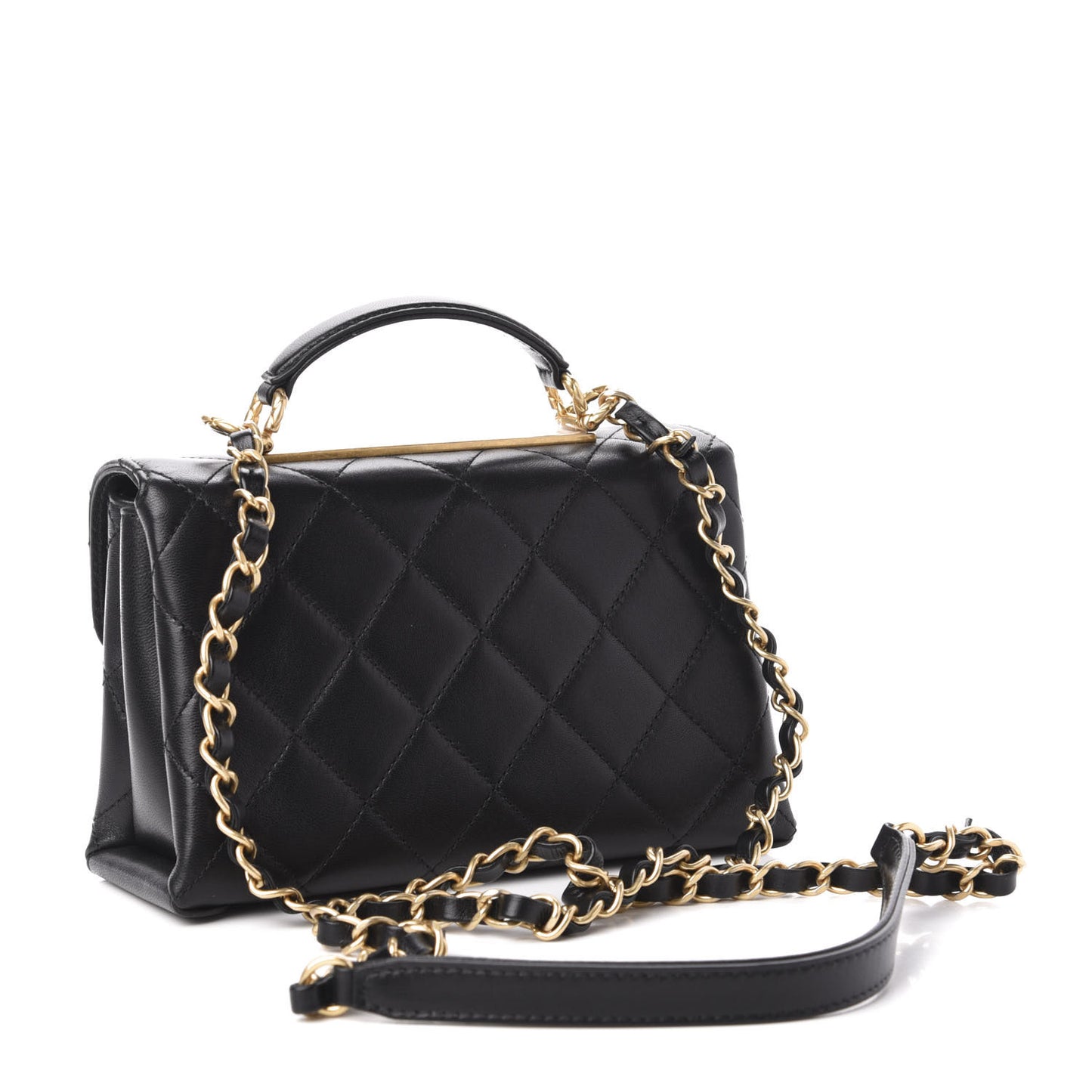 Lambskin Quilted Mini Trendy Spirit Top Handle Flap Black