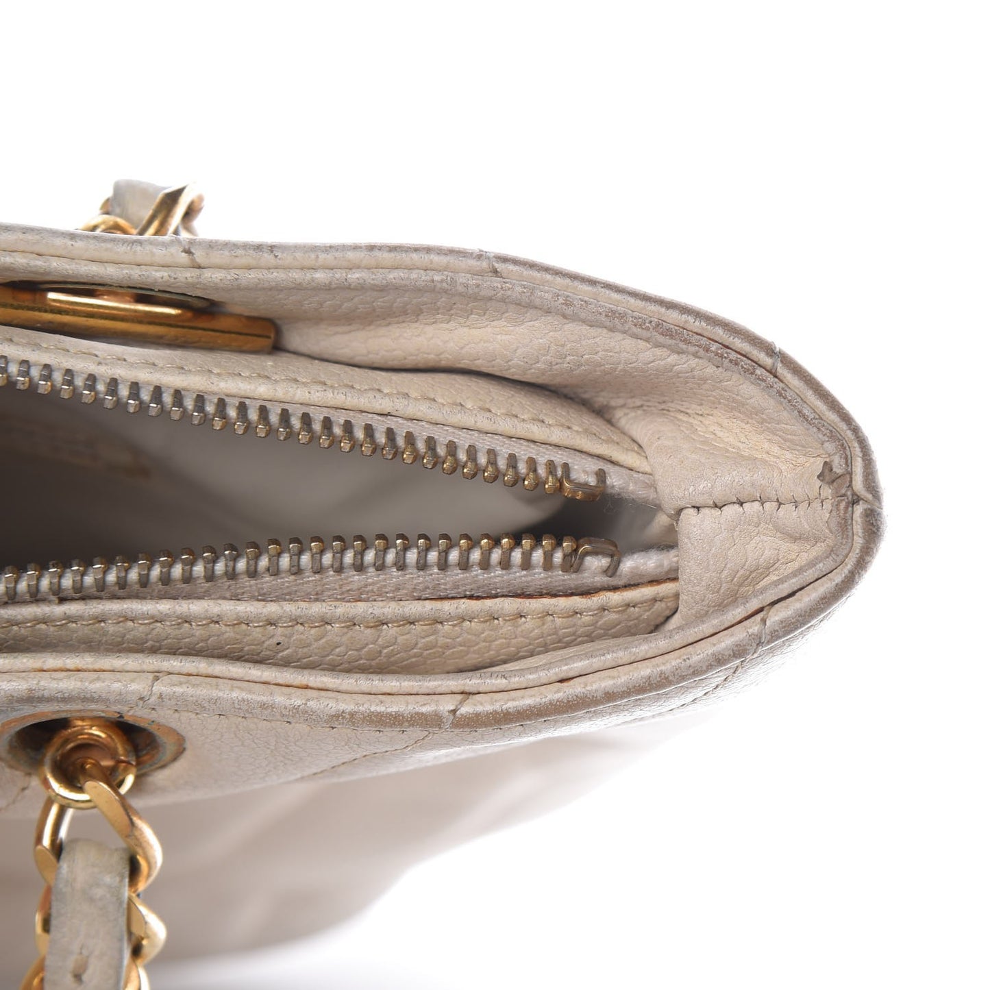 Caviar Chevron Quilted Shoulder Bag White