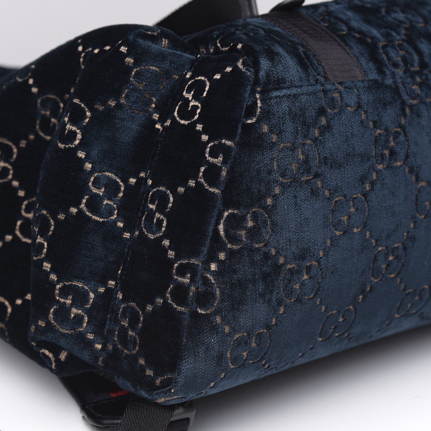 Gucci Velvet GG Monogram Web Medium Double Buckle Backpack Blue Beige Black 7 of 11