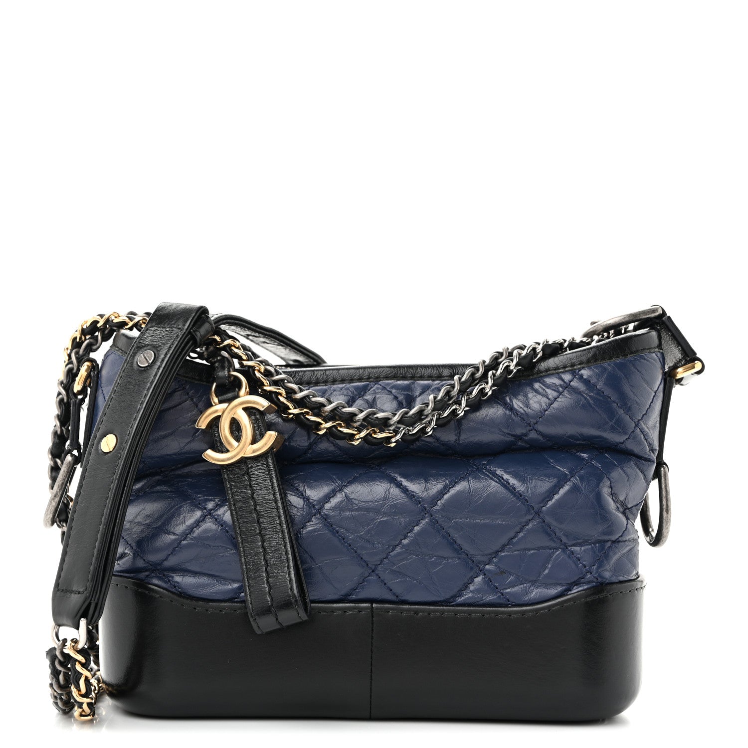 Chanel Aged Calfskin Quilted Small Gabrielle Hobo Navy Black 1 of 13