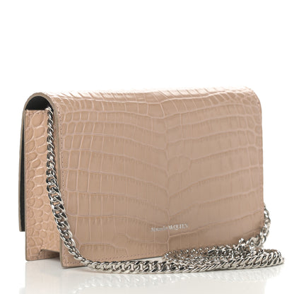 Alexander McQueen Calfskin Crocodile Embossed Skull Mini Crossbody Bag Beige 3 of 10
