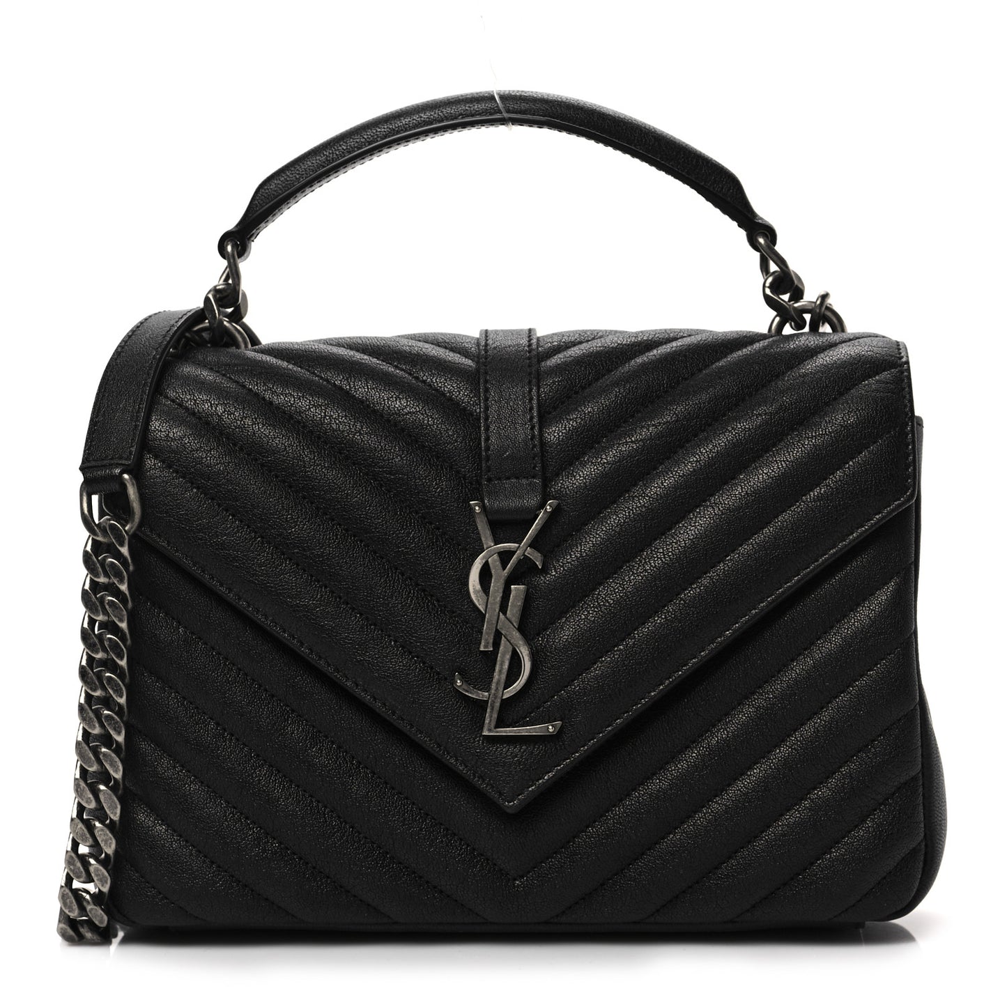 Sheepskin Matelasse Chevron Monogram Medium College Bag Black