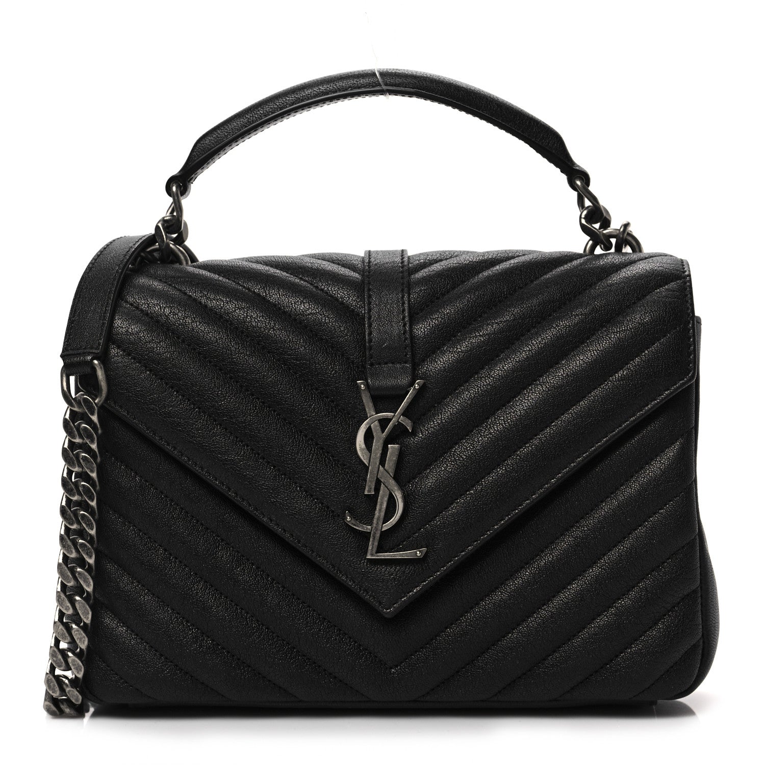 Saint Laurent Sheepskin Matelasse Chevron Monogram Medium College Bag Black 1 of 7