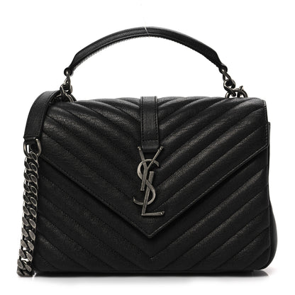 Saint Laurent Sheepskin Matelasse Chevron Monogram Medium College Bag Black 1 of 7