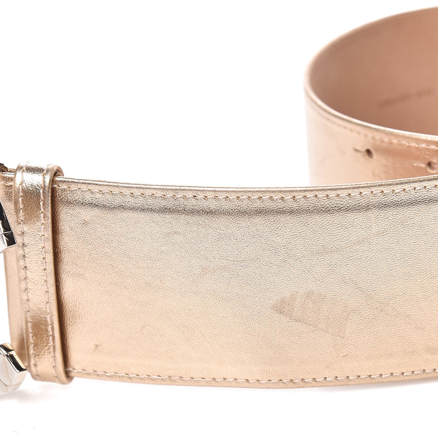Metallic Lambskin CC Buckle Wide Belt 70 28 Gold
