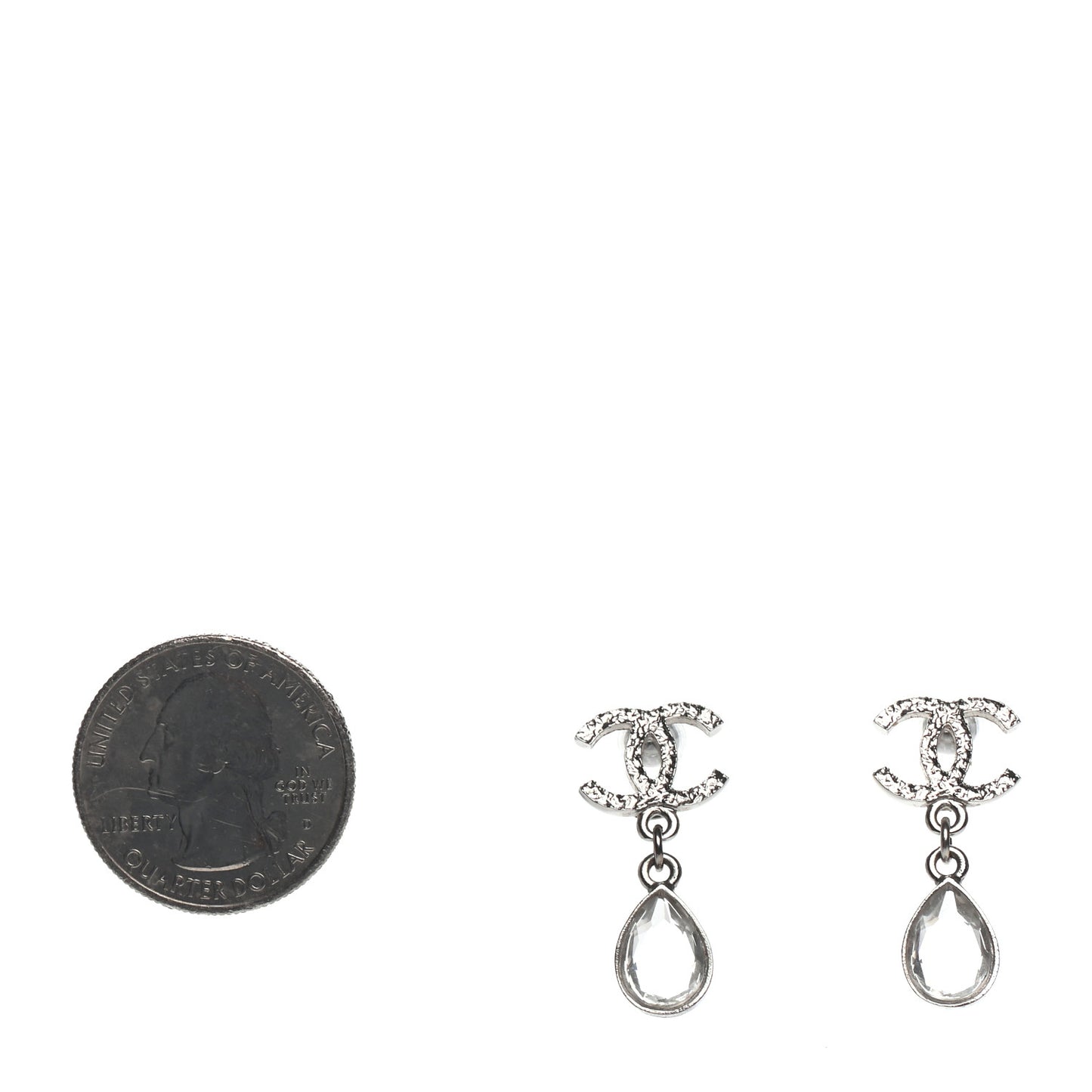 Crystal CC Tear Drop Earrings Silver