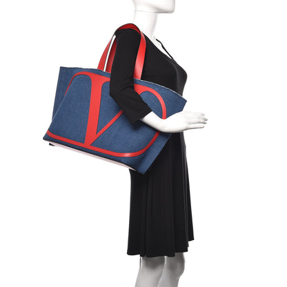 Valentino Garavani Denim Large Escape Tote Blue Red 2 of 13